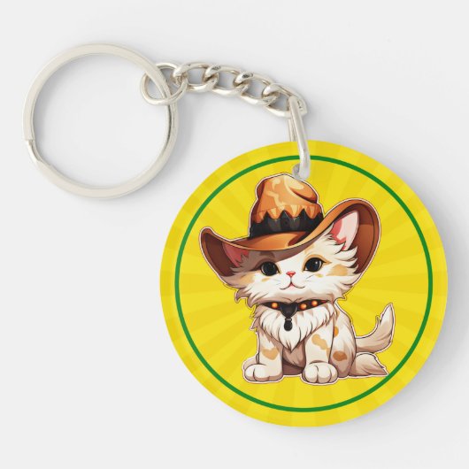 ウエスタンハットの猫のクリップアート-85247 キーホルダー (正面)