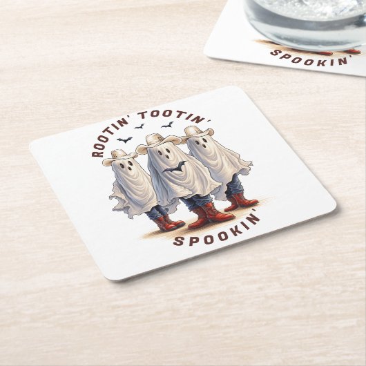 ウエスタンハロウィン不気味カウボーイ幽霊カスタム スクエアペーパーコースター (アングル)