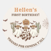 ウエスタンハロウィーンサボテン誕生日サンキュー ラウンドシール (正面)