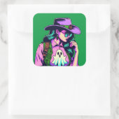 ウエスタンハロウィーン女性のカーボーイ幽霊ポップ・アートのアートステッカー スクエアシール (バッグ)