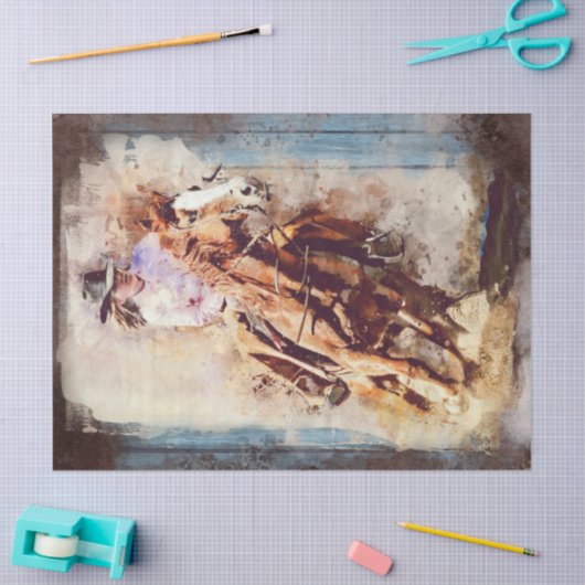 ウエスタンバレルレーシング女性のカーボーイデコページ 薄葉紙 (クラフト)