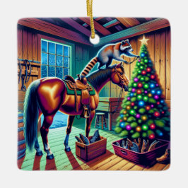ウエスタンバーンラクーン飾のクリスマスツリー セラミックオーナメント