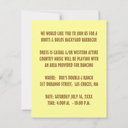 ウエスタンパーティの招待状SWサンセットサグアロカクタス 招待状 (裏面)