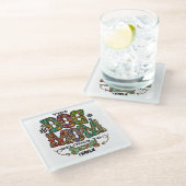 ウエスタンヒョウのパッチパターンドッグママ骨ペット ガラスコースター (アングル)