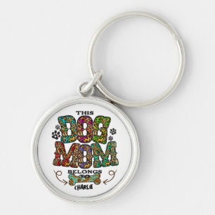 ウエスタンヒョウのパッチパターンドッグママ骨ペット キーホルダー