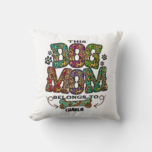 ウエスタンヒョウのパッチパターンドッグママ骨ペット クッション (正面)