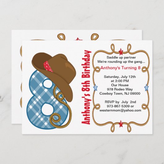 ウエスタンビッグエイトボーイ誕生日招待状 招待状 (正面/裏面)
