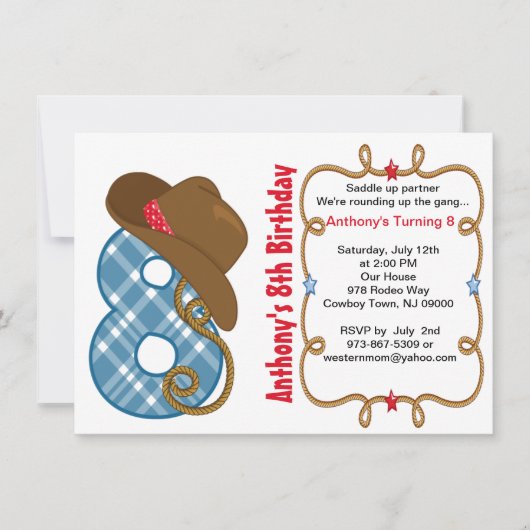 ウエスタンビッグエイトボーイ誕生日招待状 招待状 (正面)