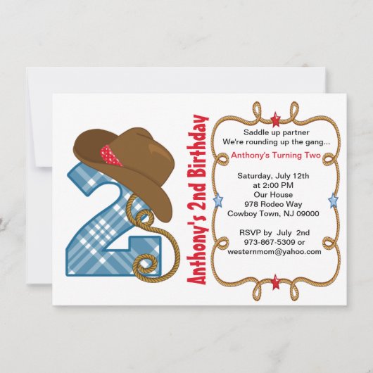 ウエスタンビッグツーボーイ誕生日招待状 招待状 (正面)