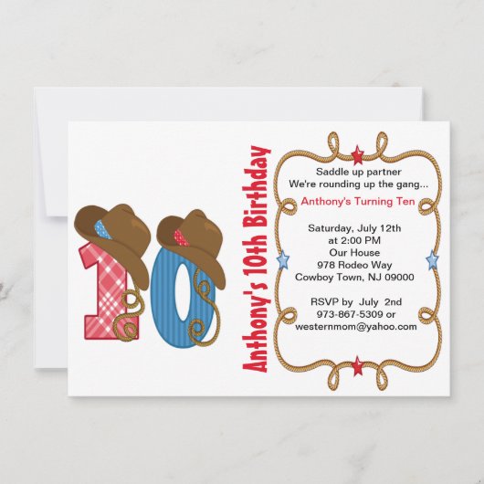 ウエスタンビッグテンボーイ誕生日招待状 招待状 (正面)