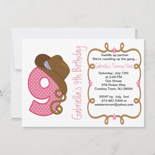 ウエスタンビッグナインガール誕生日招待状 招待状 (正面)