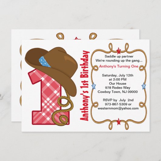 ウエスタンビッグワンボーイ誕生日招待状 招待状 (正面/裏面)