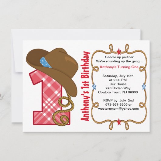 ウエスタンビッグワンボーイ誕生日招待状 招待状 (正面)
