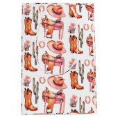 ウエスタンピンクオレンジ女性のカーボーイラッピング紙 ミディアムペーパーバッグ (正面)