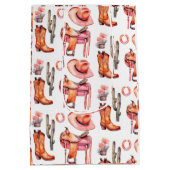 ウエスタンピンクオレンジ女性のカーボーイラッピング紙 ミディアムペーパーバッグ (裏面)