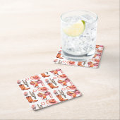 ウエスタンピンクオレンジ女性のカーボーイ スクエアペーパーコースター (インサイチュ)