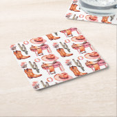 ウエスタンピンクオレンジ女性のカーボーイ スクエアペーパーコースター (アングル)