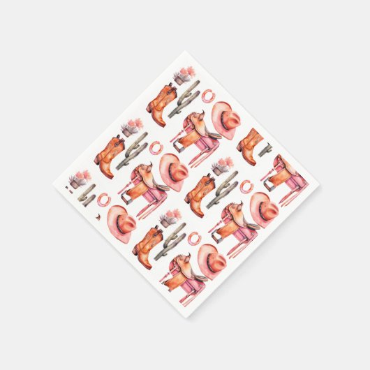 ウエスタンピンクオレンジ女性のカーボーイ スタンダードカクテルナプキン (角)