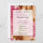 ウエスタンピンククリームブラウン金ゴールド女性のカーボーイ牛革 招待状 (正面)