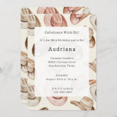 ウエスタンピンククリーム女性のカーボーイハッツ誕生日 招待状 (正面/裏面)