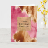 ウエスタンピンククリーム金ゴールドブラウン女性のカーボーイ牛革 カード (黄色い花)