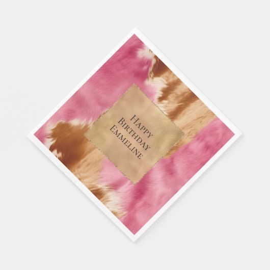 ウエスタンピンククリーム金ゴールドブラウン女性のカーボーイ牛革 スタンダードランチョンナプキン (角)