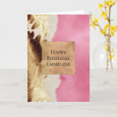 ウエスタンピンククリーム金ゴールド女性のカーボーイ牛革 カード (黄色い花)