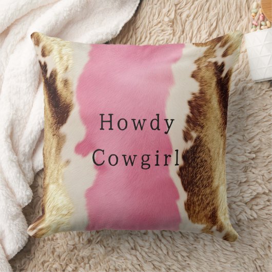 ウエスタンピンククリーム金ゴールド女性のカーボーイ牛革 クッション (ブランケット)