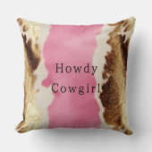 ウエスタンピンククリーム金ゴールド女性のカーボーイ牛革 クッション (正面)