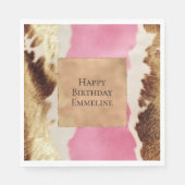 ウエスタンピンククリーム金ゴールド女性のカーボーイ牛革 スタンダードランチョンナプキン (正面)