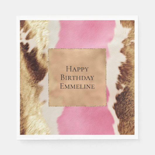 ウエスタンピンククリーム金ゴールド女性のカーボーイ牛革 スタンダードランチョンナプキン (正面)