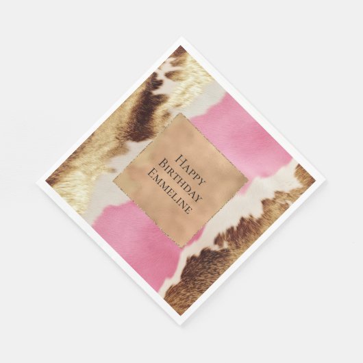 ウエスタンピンククリーム金ゴールド女性のカーボーイ牛革 スタンダードランチョンナプキン (角)