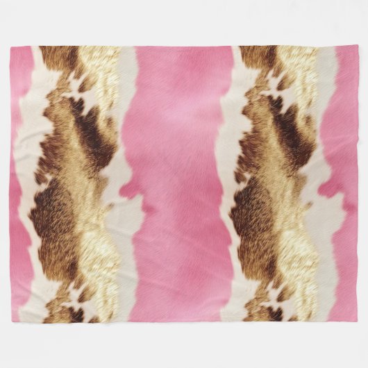 ウエスタンピンククリーム金ゴールド女性のカーボーイ牛革 フリースブランケット (正面(横))