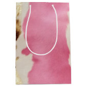 ウエスタンピンククリーム金ゴールド女性のカーボーイ牛革 ミディアムペーパーバッグ (正面)