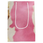 ウエスタンピンククリーム金ゴールド女性のカーボーイ牛革 ミディアムペーパーバッグ (裏面)