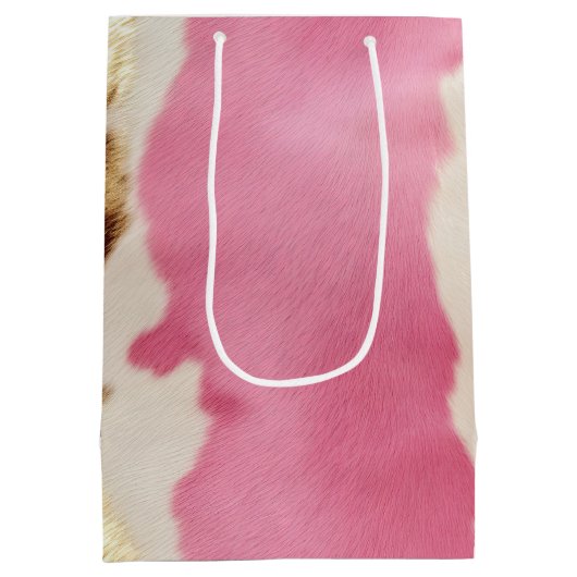 ウエスタンピンククリーム金ゴールド女性のカーボーイ牛革 ミディアムペーパーバッグ (裏面)