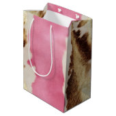 ウエスタンピンククリーム金ゴールド女性のカーボーイ牛革 ミディアムペーパーバッグ (裏面アングル)