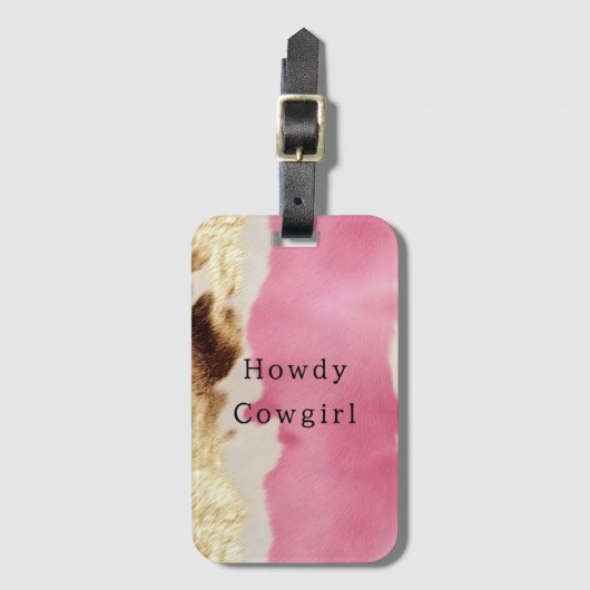 ウエスタンピンククリーム金ゴールド女性のカーボーイ牛革 ラゲッジタグ (正面縦)
