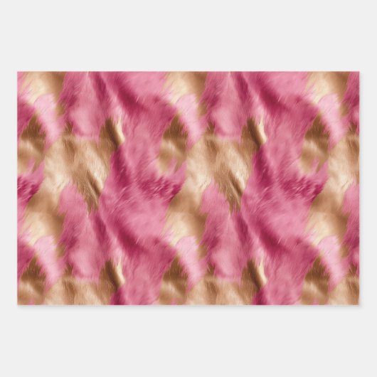 ウエスタンピンククリーム金ゴールド女性のカーボーイ牛革 ラッピングペーパーシート (正面3)