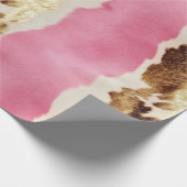 ウエスタンピンククリーム金ゴールド女性のカーボーイ牛革 ラッピングペーパー (角)