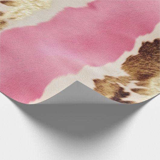 ウエスタンピンククリーム金ゴールド女性のカーボーイ牛革 ラッピングペーパー (角)