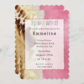 ウエスタンピンククリーム金ゴールド女性のカーボーイ牛革 招待状 (正面/裏面)