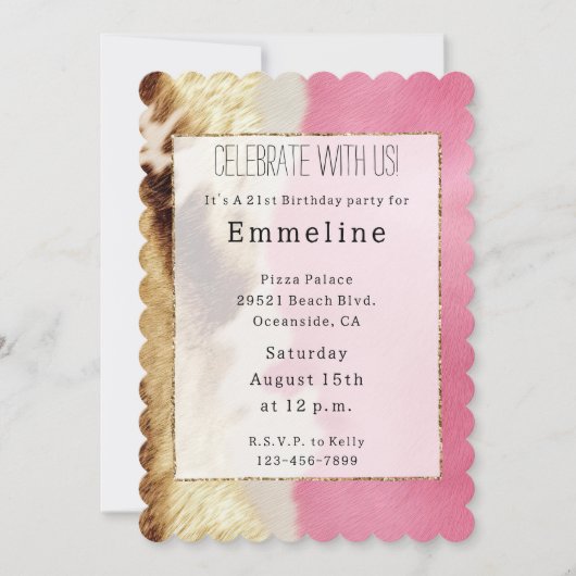 ウエスタンピンククリーム金ゴールド女性のカーボーイ牛革 招待状 (正面)