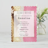 ウエスタンピンククリーム金ゴールド女性のカーボーイ牛革 招待状 (スタンド正面)