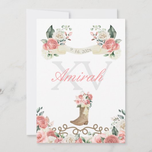 ウエスタンピンクチャロ女性のカーボーイキンセアニラ 招待状 (裏面)