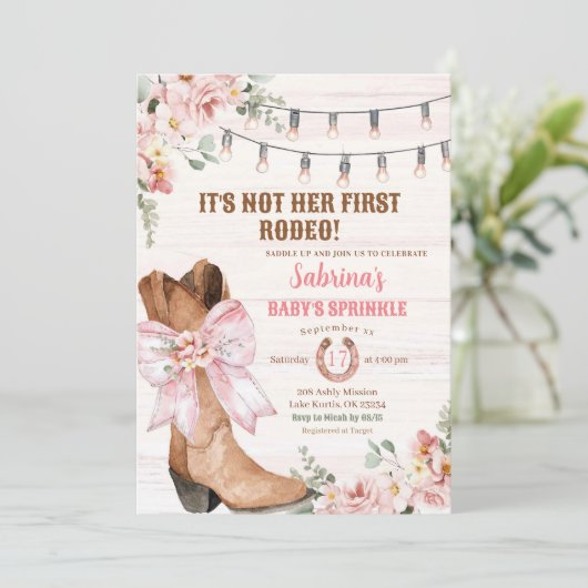 ウエスタンピンクノーザーファーストロデオベビーの散水 招待状 (スタンド正面)