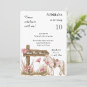 ウエスタンピンクフローラワイルドウエストホース誕生日 招待状 (スタンド正面)