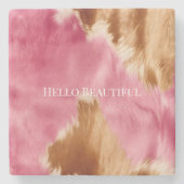 ウエスタンピンクブラウンクリーム女性のカーボーイ牛革 ストーンコースター (正面)