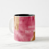 ウエスタンピンクブラウンクリーム女性のカーボーイ牛革 ツートーンマグカップ (正面左)