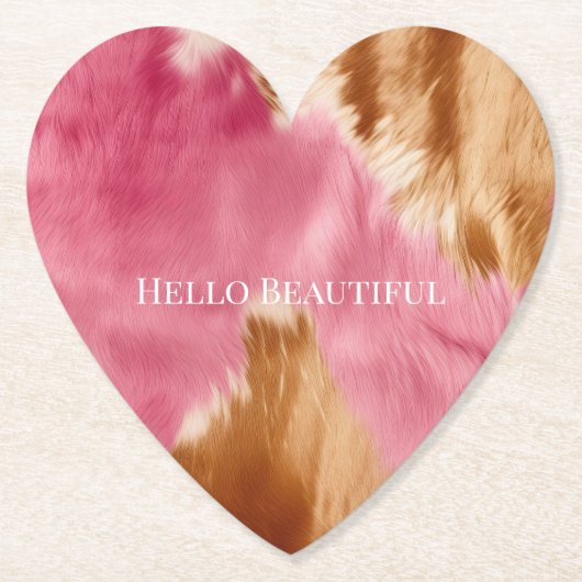 ウエスタンピンクブラウンクリーム女性のカーボーイ牛革 ペーパーコースター (正面)